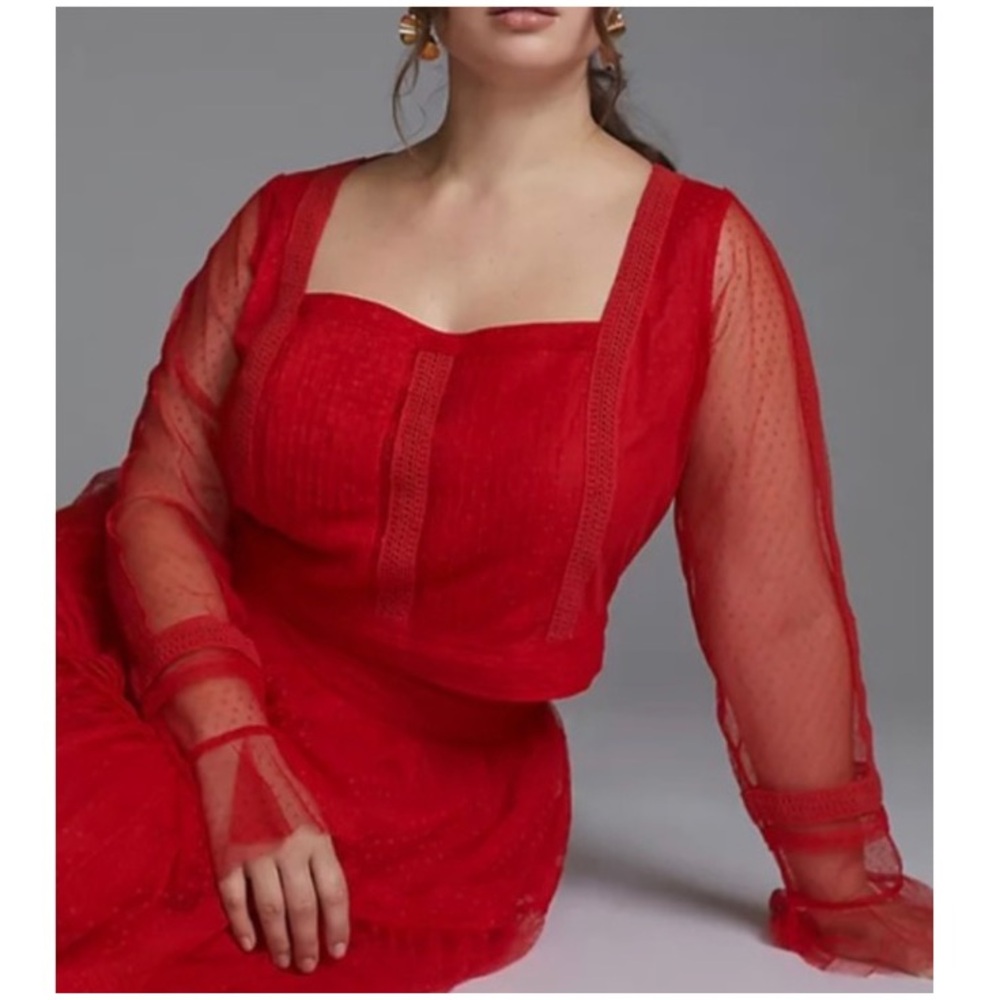 NWT Anthropologie Plus A+nthropologie Dotted Tulle Crop Long Sleeve Top Size 24W - Picture 5 of 16